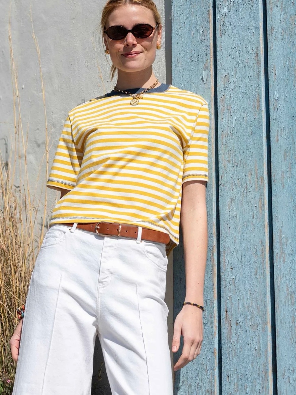 Deauville Ringer Tee
Striped Yellow & White Crewneck Tee - Women